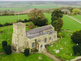 Aerial view of Rural Countryside village Church