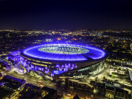 White Hart Lane Stadium, Tottenham drone shot at night